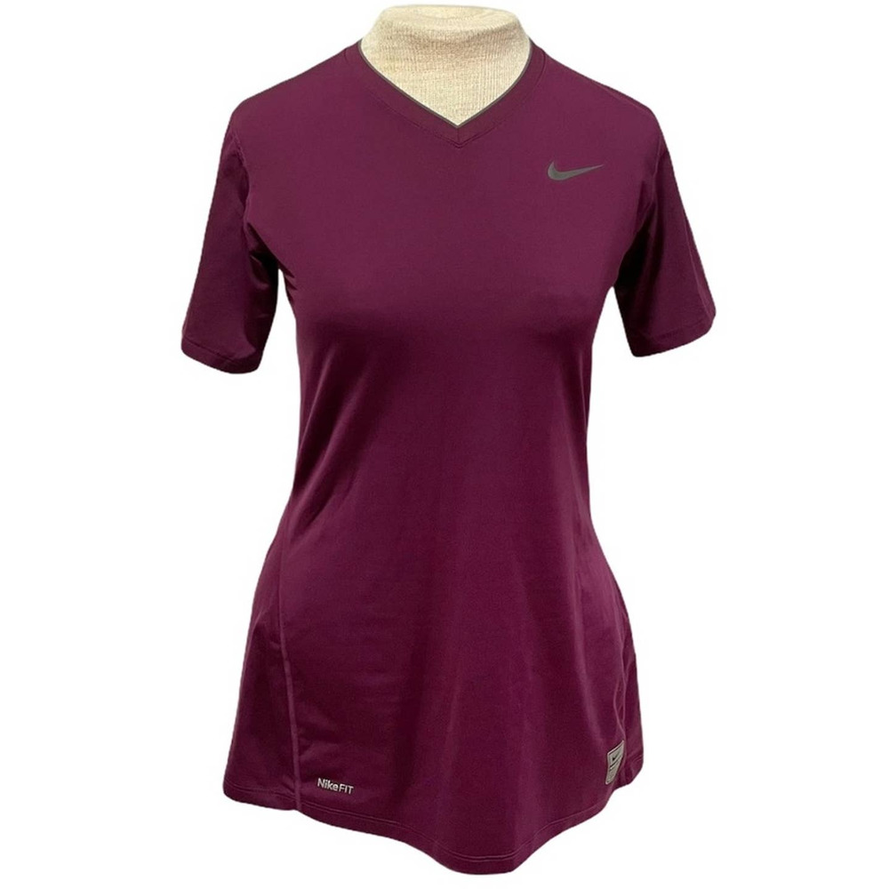 Nike Pro Women's Plum/Wine Fitted Short Sleeve V-Neck Shirt Size Medium